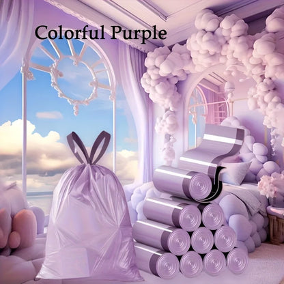 Purple Drawstring Trash Bags 100-Pack | 8L Thick Leak-Proof Garbage Bags