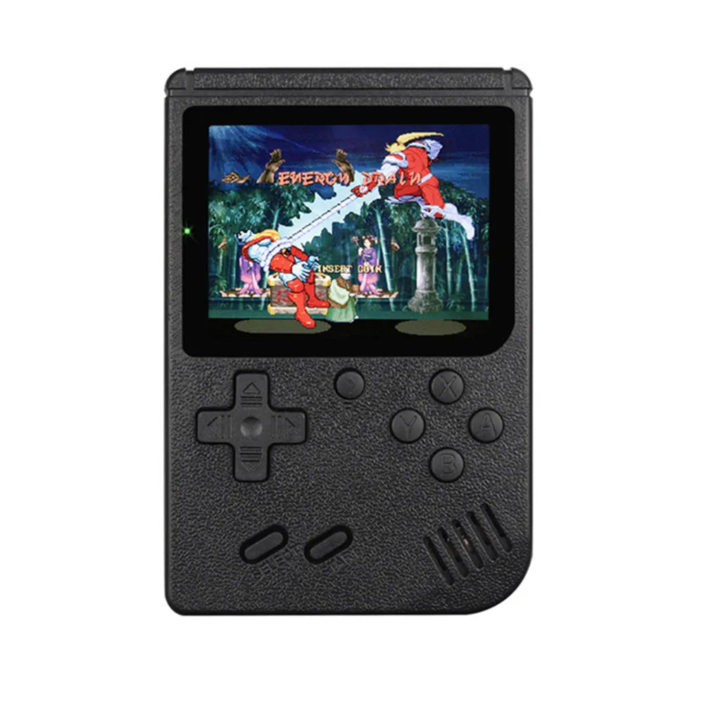 Retro handheld gaming console by R.E.D. Shopping with 3-inch color LCD screen and 8-bit design, featuring multiple classic games.
