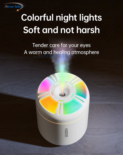 Searide Mini USB Humidifier – 180ml Ultrasonic Aroma Diffuser, Color LED, Touch Control, for Car, Home & Bedroom