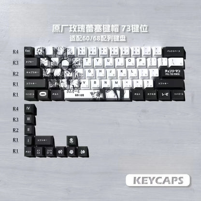 Chainsaw Man Anime Keycaps – PBT Dye-Sub, Cherry Profile, 74–140 Keys, for Mechanical Keyboard