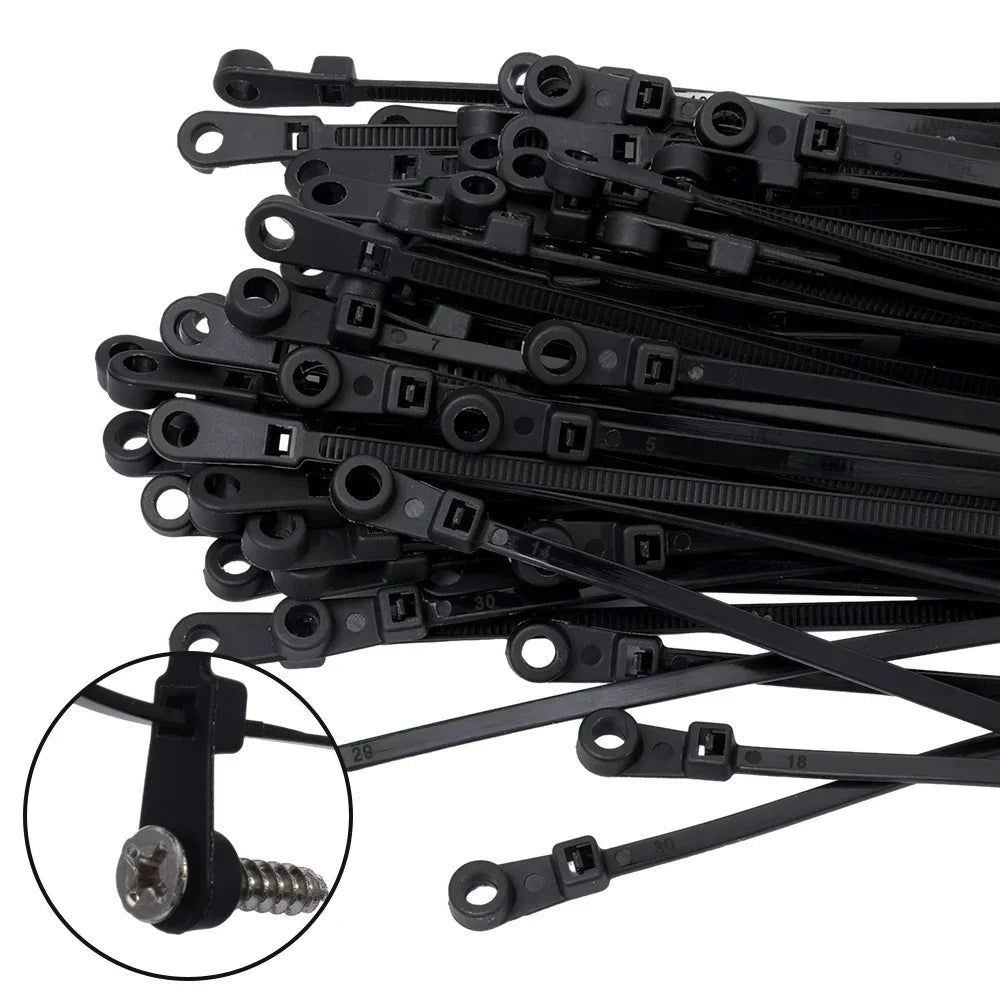 Self-Locking Nylon Cable Ties with Screw Hole Mount 100–200pcs