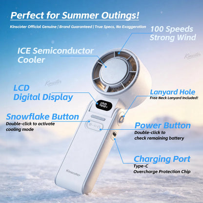 KINSCOTER Foldable Handheld Fan – 3600mAh, 100-Speed, Ice Cooling