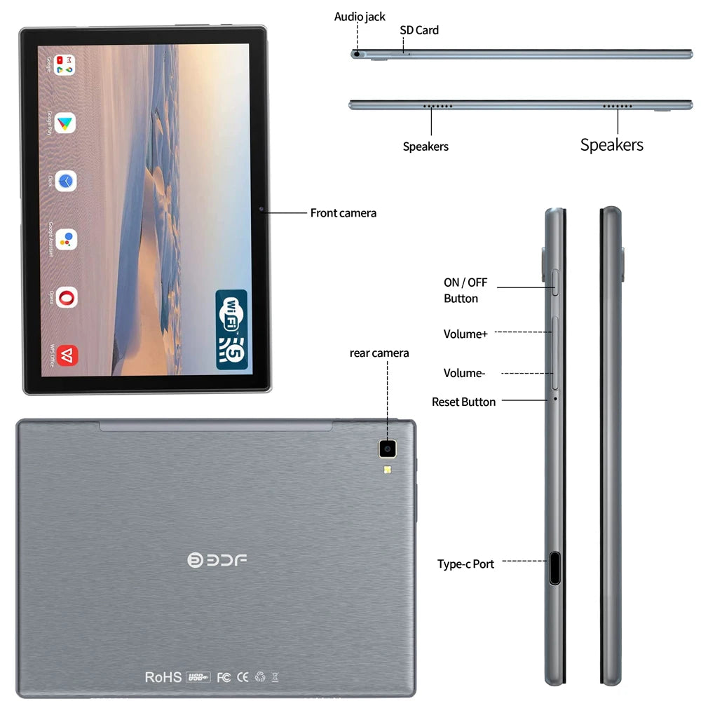 4G LTE Tablet 10.1" – 5G WiFi, Dual SIM, Octa Core, 8GB+128GB, 5000mAh, Android 12