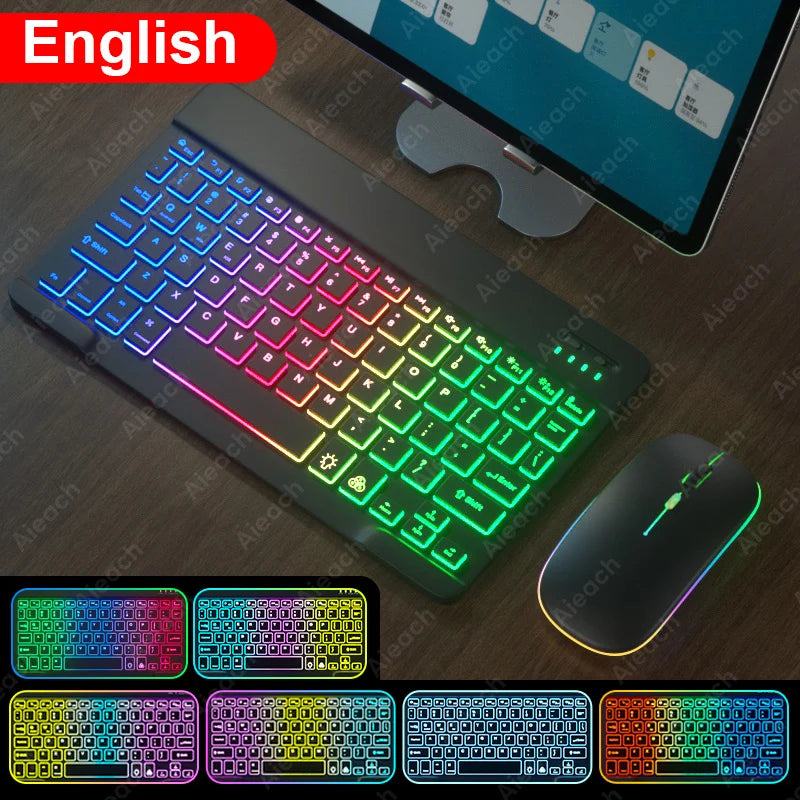 Wireless Bluetooth Keyboard with Rainbow Backlit – Tablet, iPad, Phone, Android, iOS, Windows