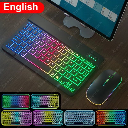 Wireless Bluetooth Keyboard with Rainbow Backlit – Tablet, iPad, Phone, Android, iOS, Windows