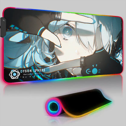 Kawaii Pink Hatsune Miku Anime RGB Mouse Pad – XXL LED Gaming Deskmat, Keyboard Carpet