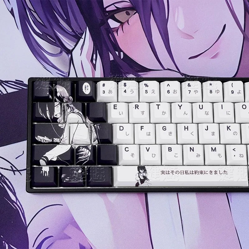 Chainsaw Man Anime Keycaps – PBT Dye-Sub, Cherry Profile, 74–140 Keys, for Mechanical Keyboard