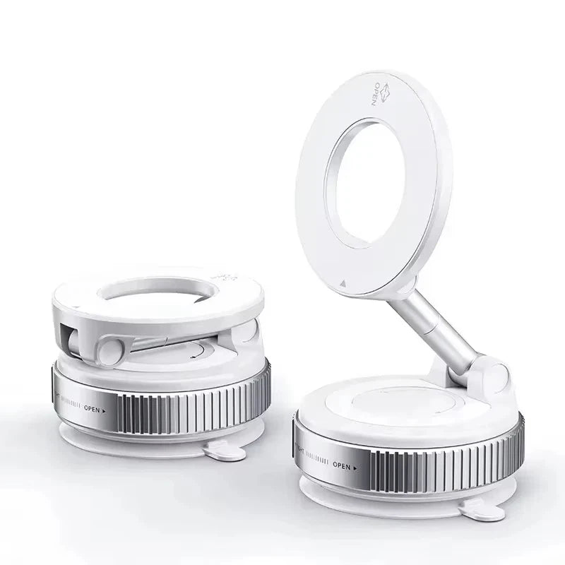 Rotating Folding Magnetic Phone Holder | Vacuum Suction MagSafe Stand for Car, Gym & Kitchen