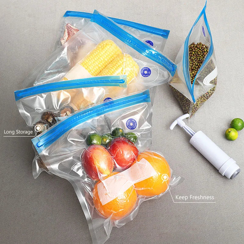 Sous Vide Vacuum Sealer Bags & Manual Pump – Reusable Food Saver Bags for Kitchen Food Storage