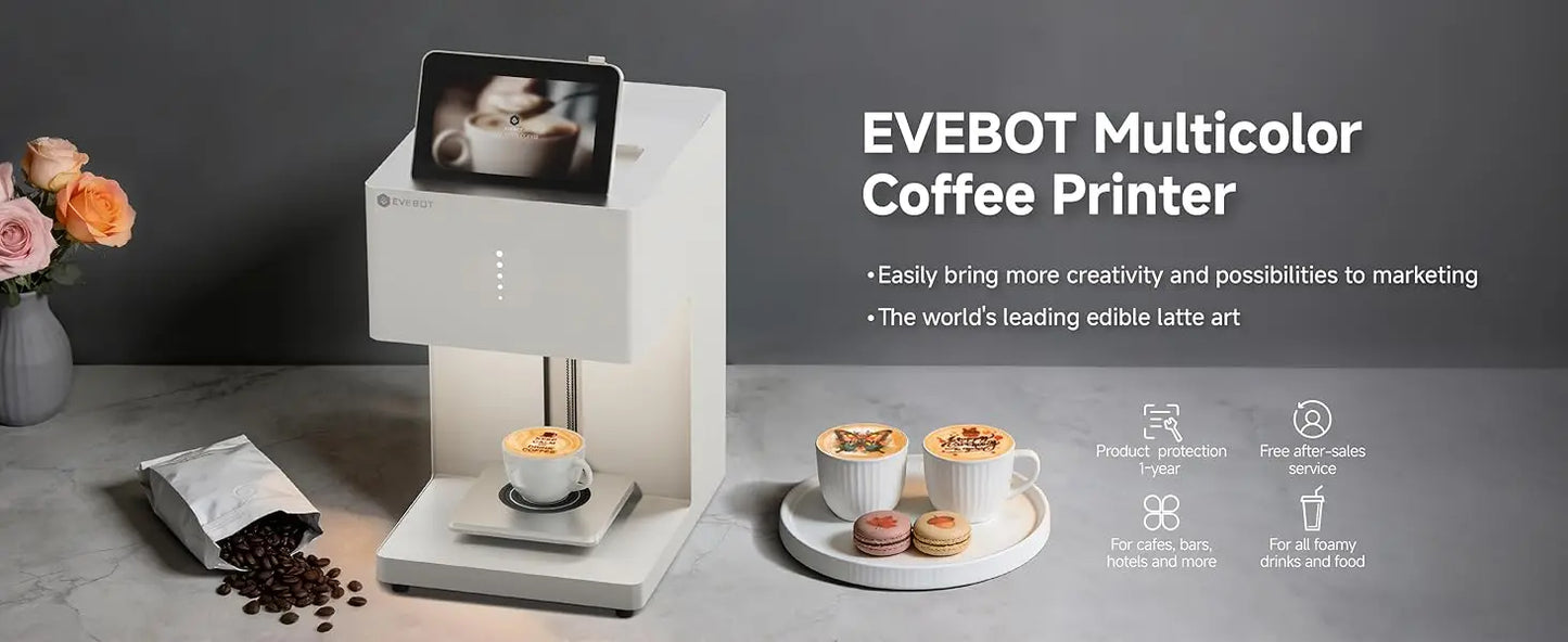 EVEBOT 3D Latte Art Coffee Printer – Automatic Beverage Food Selfie Printer, WiFi