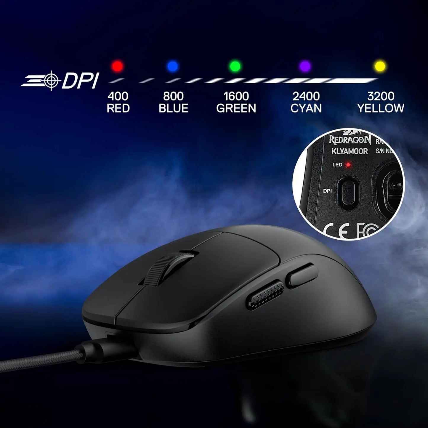 Redragon M817 Wired Gaming Mouse | 24000 DPI | 37G Ultra-Light | 5 Buttons | Ergonomic | Black Blue