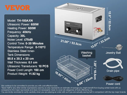 SucceBuy Ultrasonic Cleaner 2L–30L | Heater & Timer | Lab, Auto Parts, Jewelry