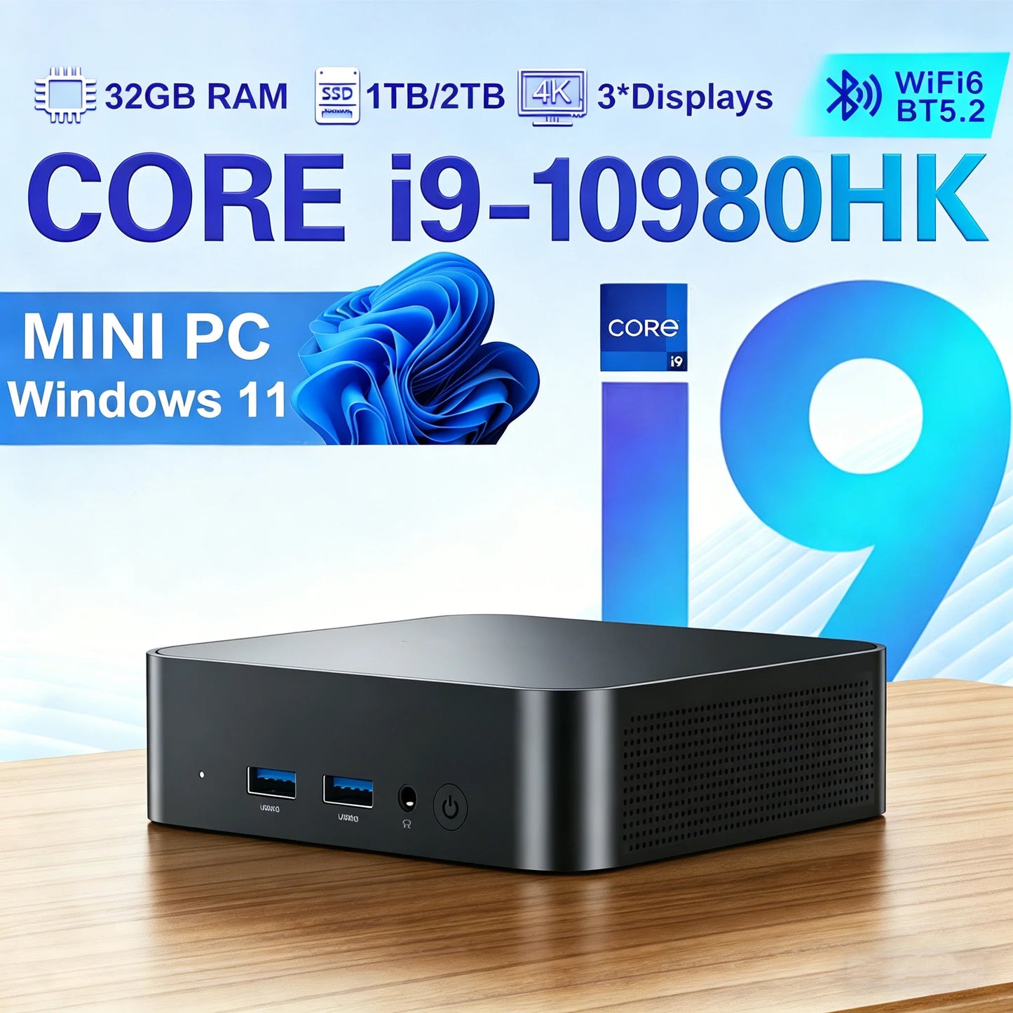 Mini PC Windows 11 Pro — Intel Core i9 10980HK, 32GB RAM, 1TB/2TB SSD, 4K, WiFi6