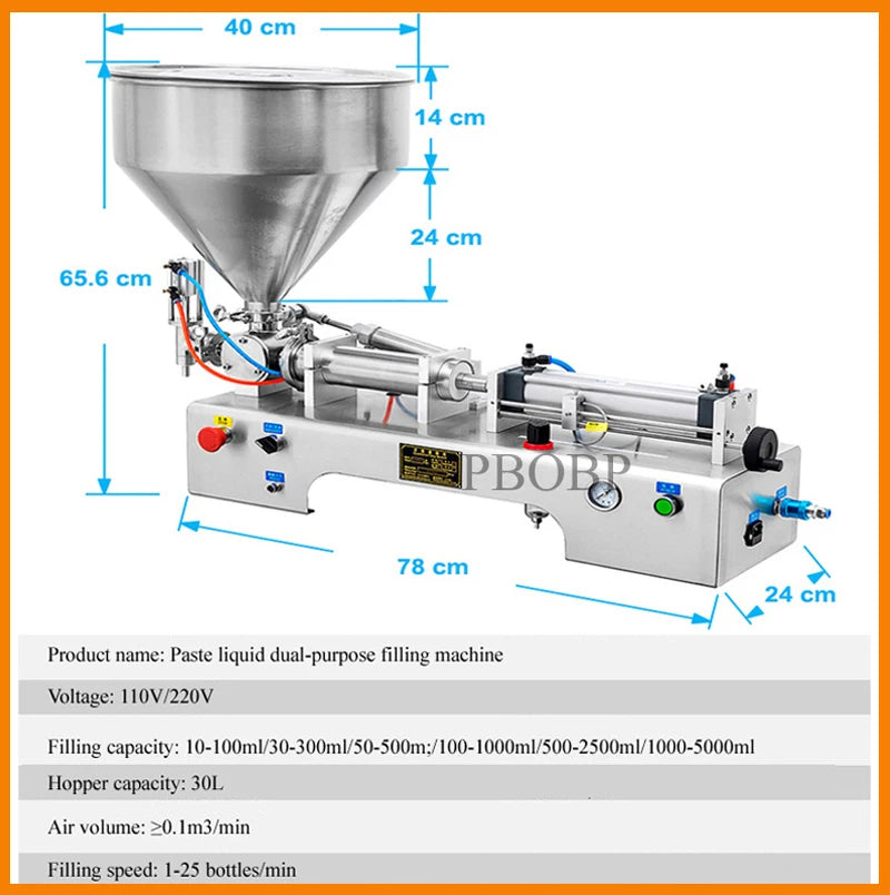 Pneumatic Paste & Liquid Filling Machine – Adjustable Cream Filler with 30L Hopper
