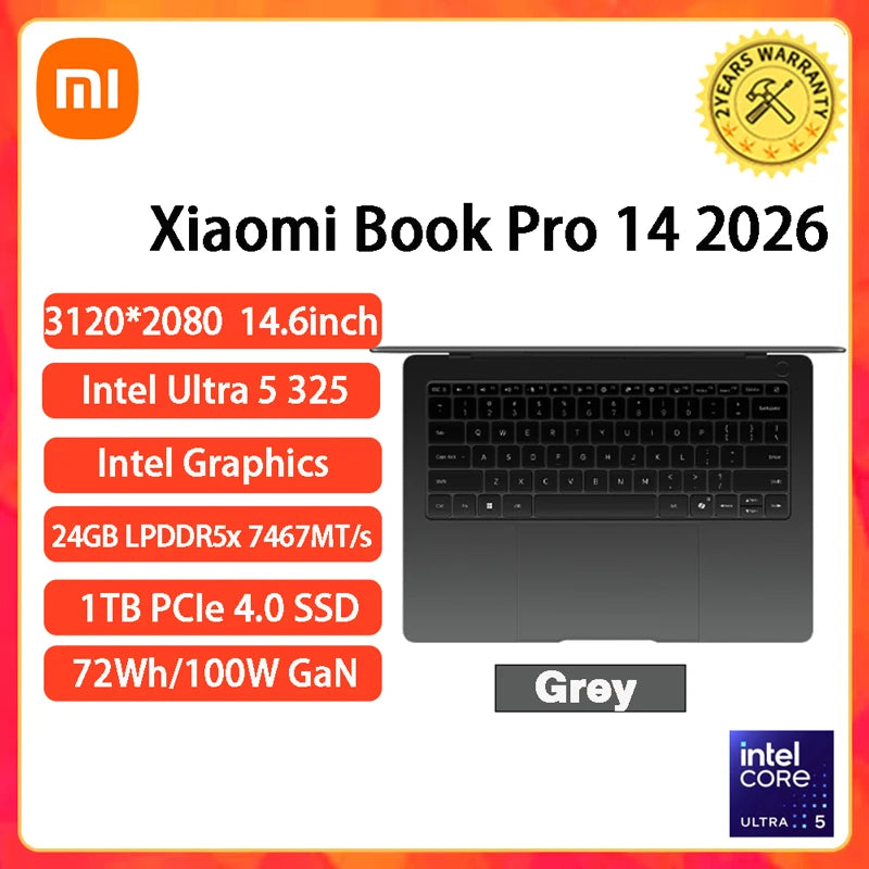 Xiaomi RedmiBook Pro 14 2026 – Intel U5-325H/U5-338H/U7-358H, 24GB/32GB, 1TB