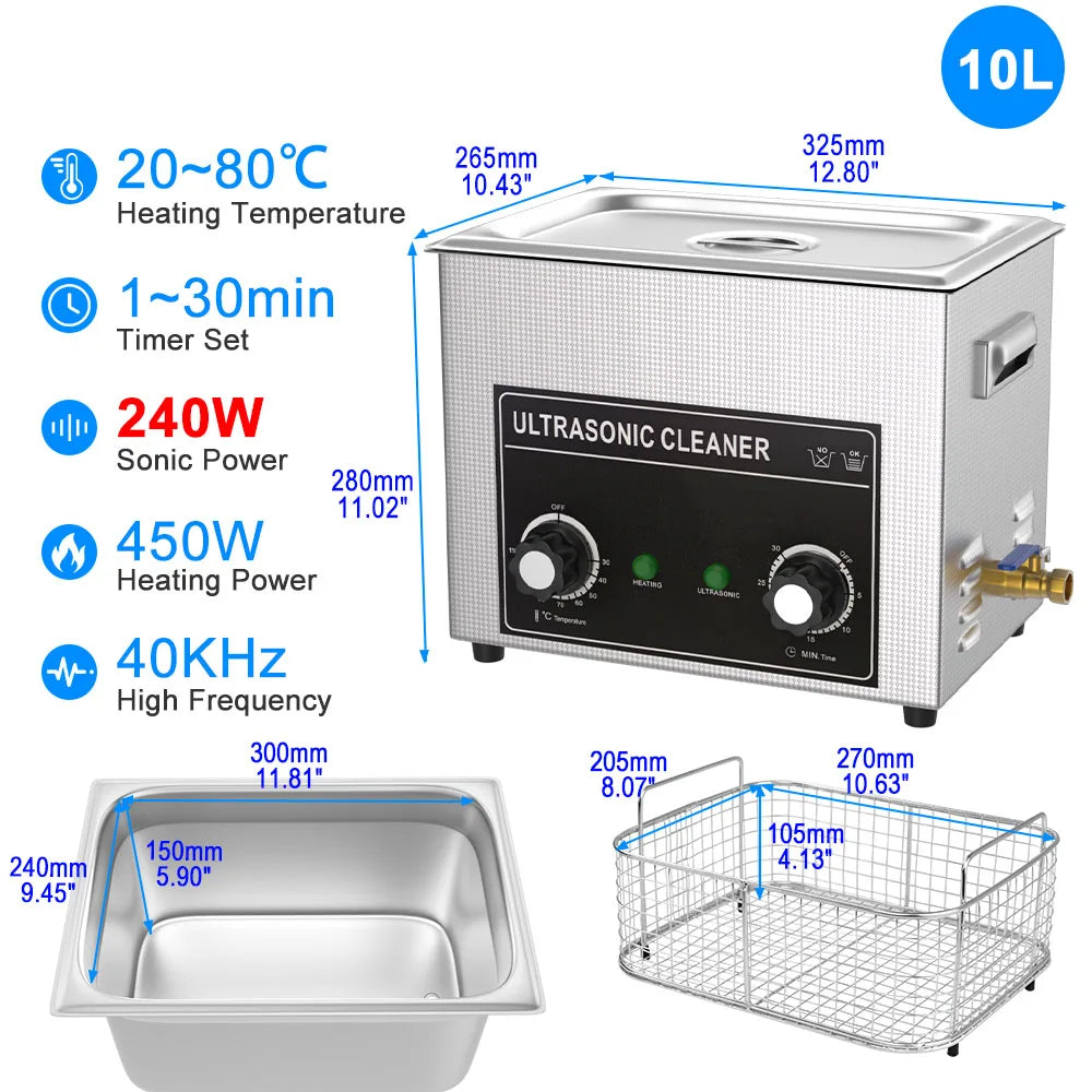 Ultrasonic Cleaner 1.3L–30L | 40KHz 220V EU Plug | Professional Ultrasound Bath