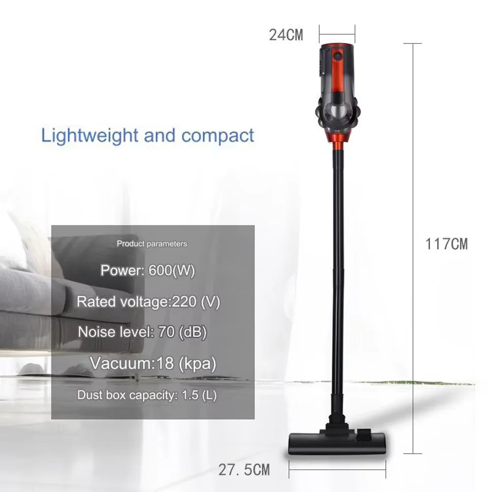 600W Wired Stick Vacuum Cleaner – 18kPa Suction, 5m Cable, 1.5L Dust Box | Multi-Surface | EU/US/UK/AU