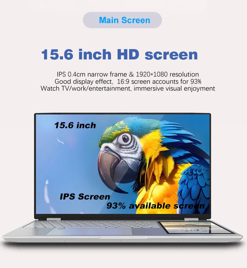 CRELANDER 15.6" Ultraslim Laptop – Intel N100, 16/32GB DDR4, up to 2TB SSD, RGB Backlit, Windows 11