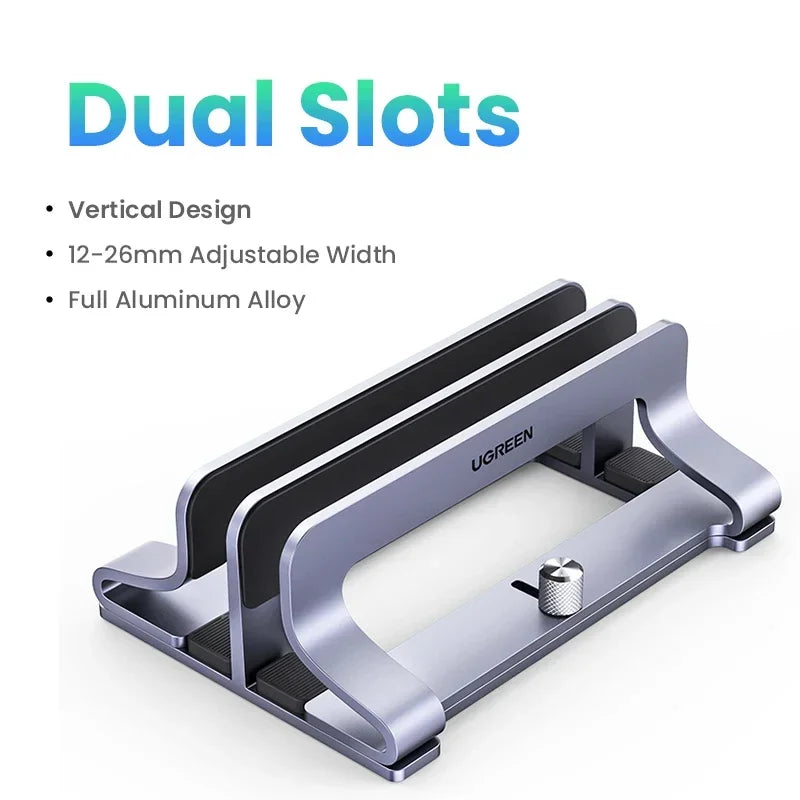 UGREEN Vertical Laptop Stand – Aluminum, Foldable, 1/2/3 Slots for MacBook Air, Pro & Tablets