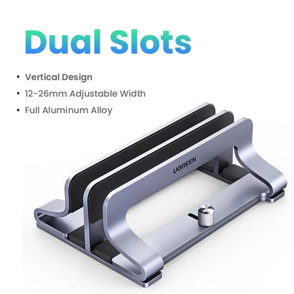 UGREEN Vertical Laptop Stand – Aluminum, Foldable, 1/2/3 Slots for MacBook Air, Pro & Tablets