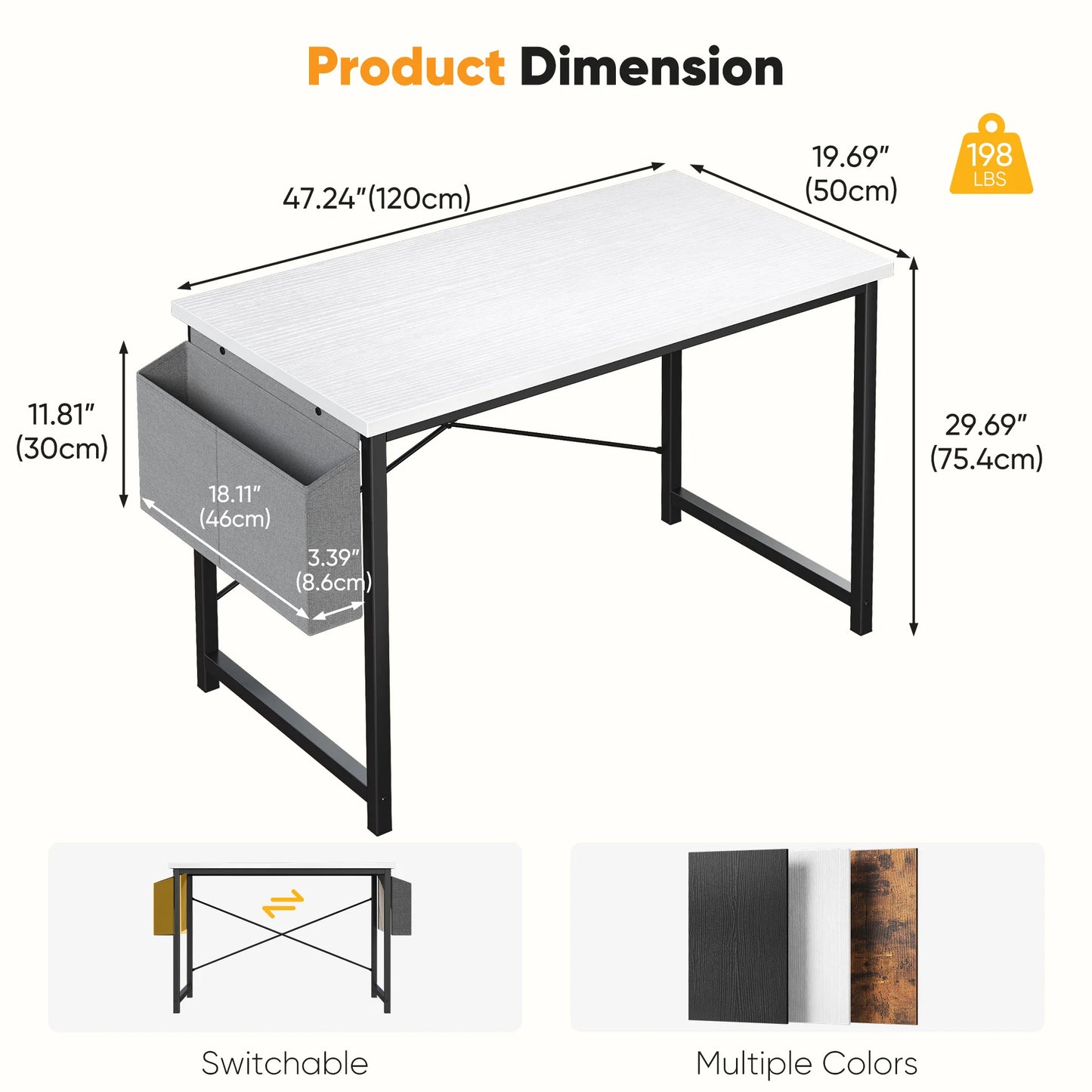 JHK 31–55" Adjustable Office & Gaming Desk – Metal Frame, Wood Tabletop & Storage Bag