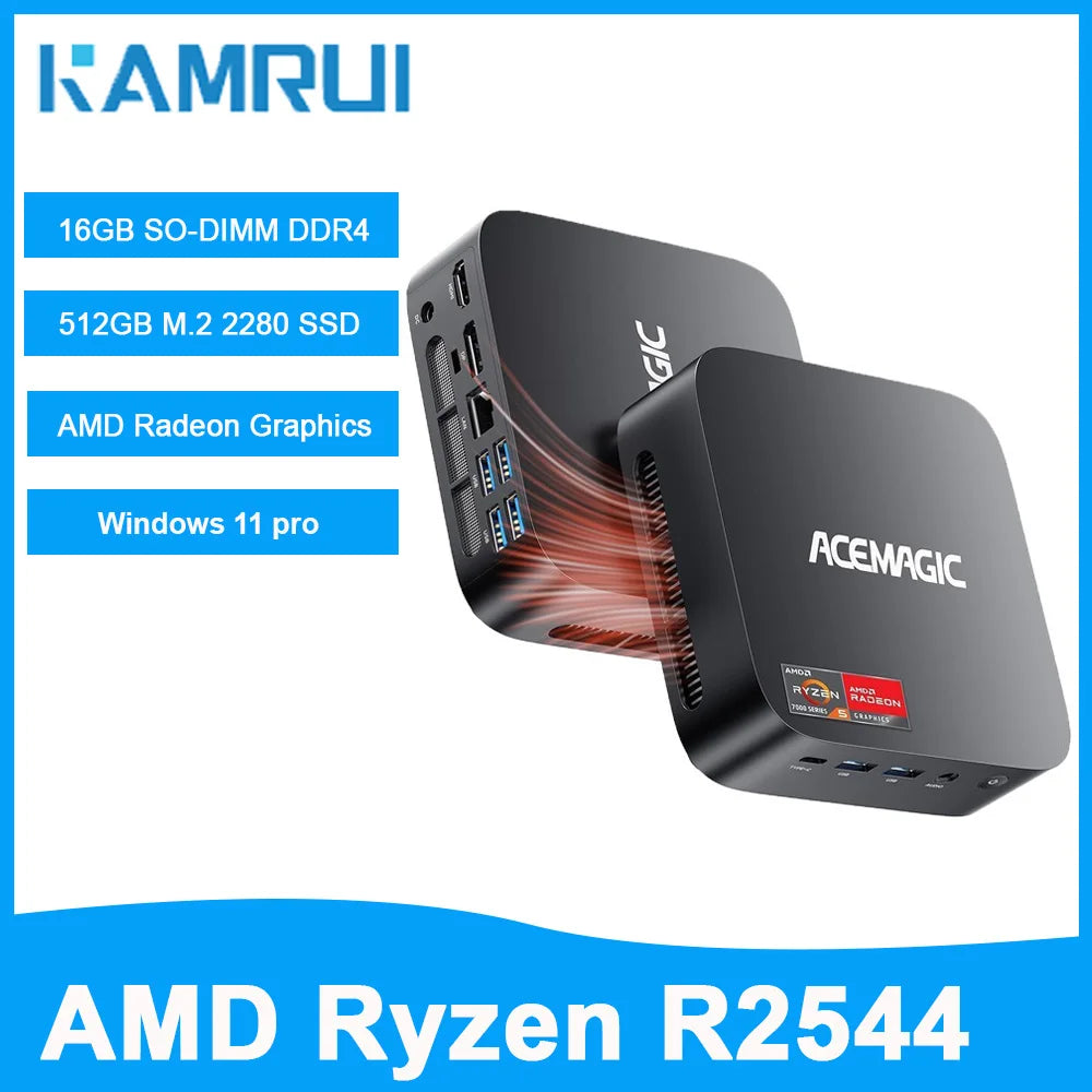 KAMRUI AMD Ryzen R2544 Mini PC – 16GB DDR4, 512GB SSD, 4K Triple Display