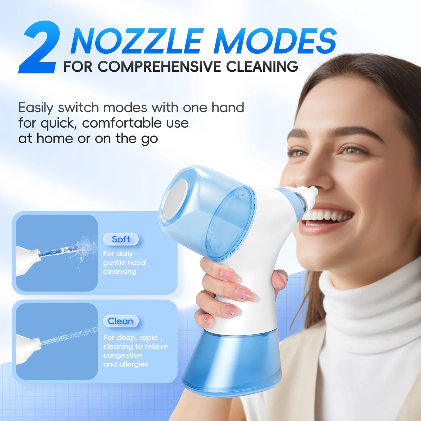 Self-Cleaning Nasal Irrigator & Water Flosser Combo | 30 Sinus Salt Packets | Auto Waste Collection