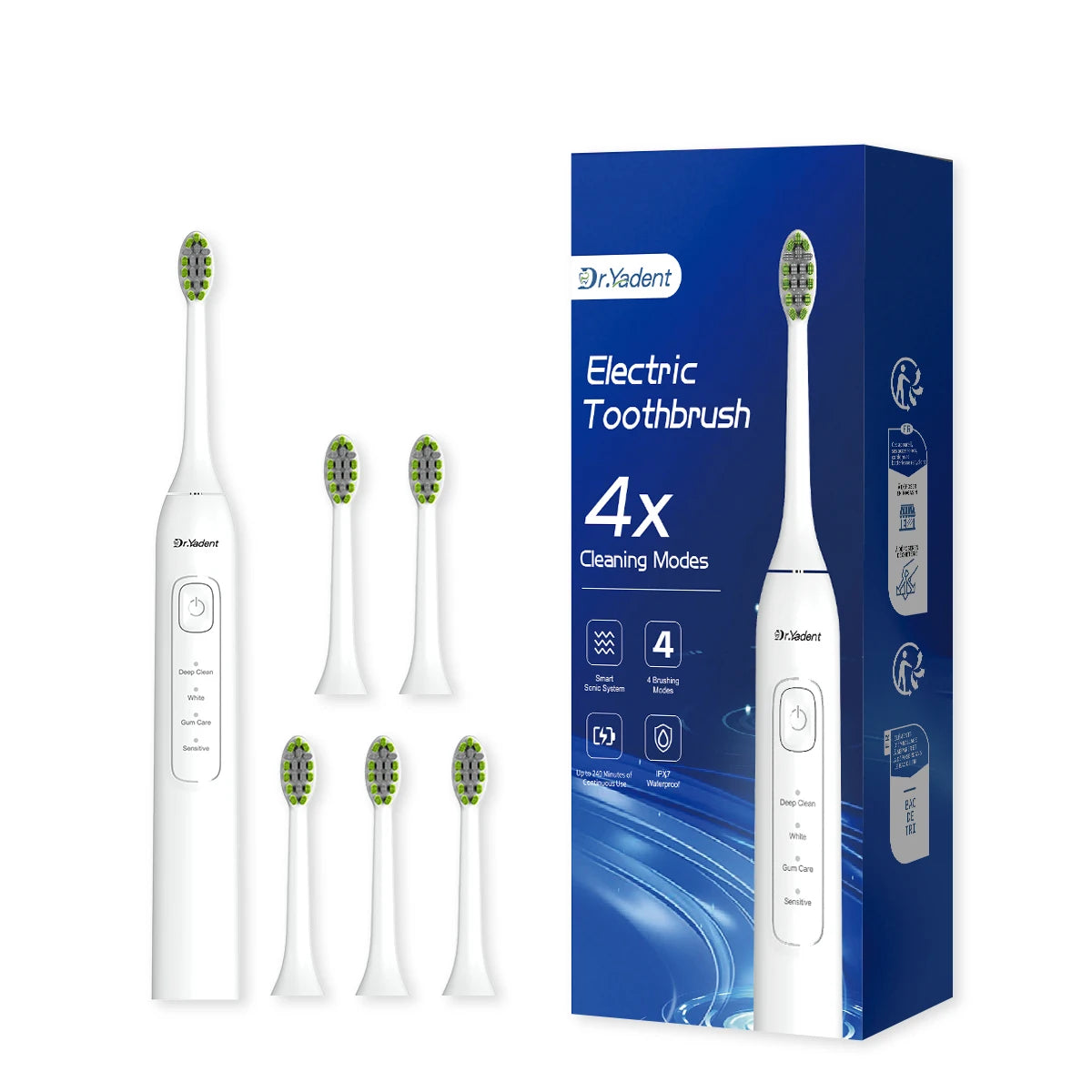 DrYadent YD05 Sonic Toothbrush – 6 Brush Heads, 4 Modes, 30-Day Battery