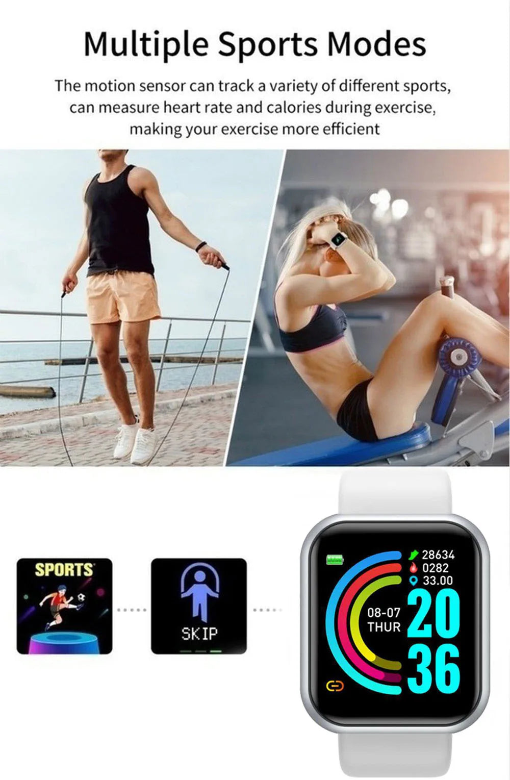 R.E.D. Shopping sports smartwatch with fitness tracking, music control, sleep monitor, alarm, and digital display for men and women.