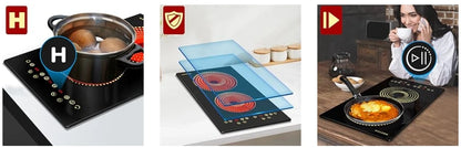 NOXTON 2-Zone Ceramic Hob – Plug-In, 99-Min Timer, Safety Lock, Countertop & Built-In, US 110V / EU-UK 220V