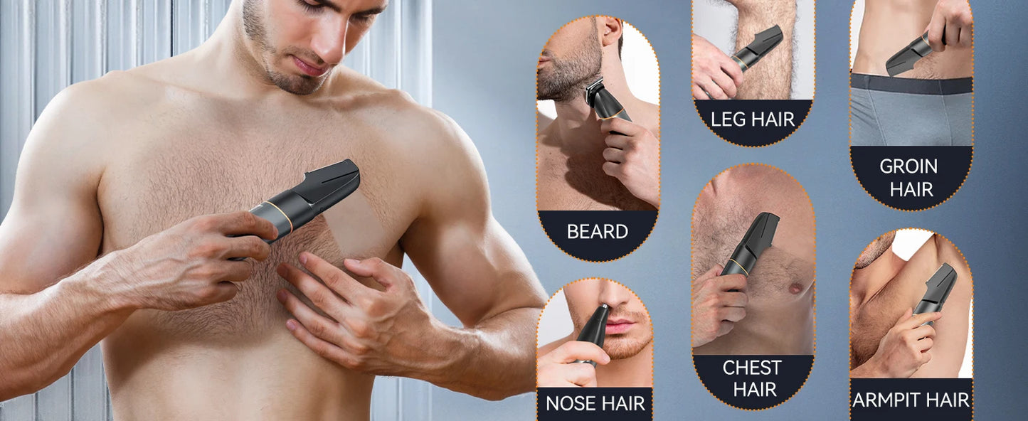 Kensen 3-in-1 Body Hair Trimmer Kit – Pubic Hair Shaver, Nose & Beard Trimmer, IPX6 Waterproof Electric Shaver