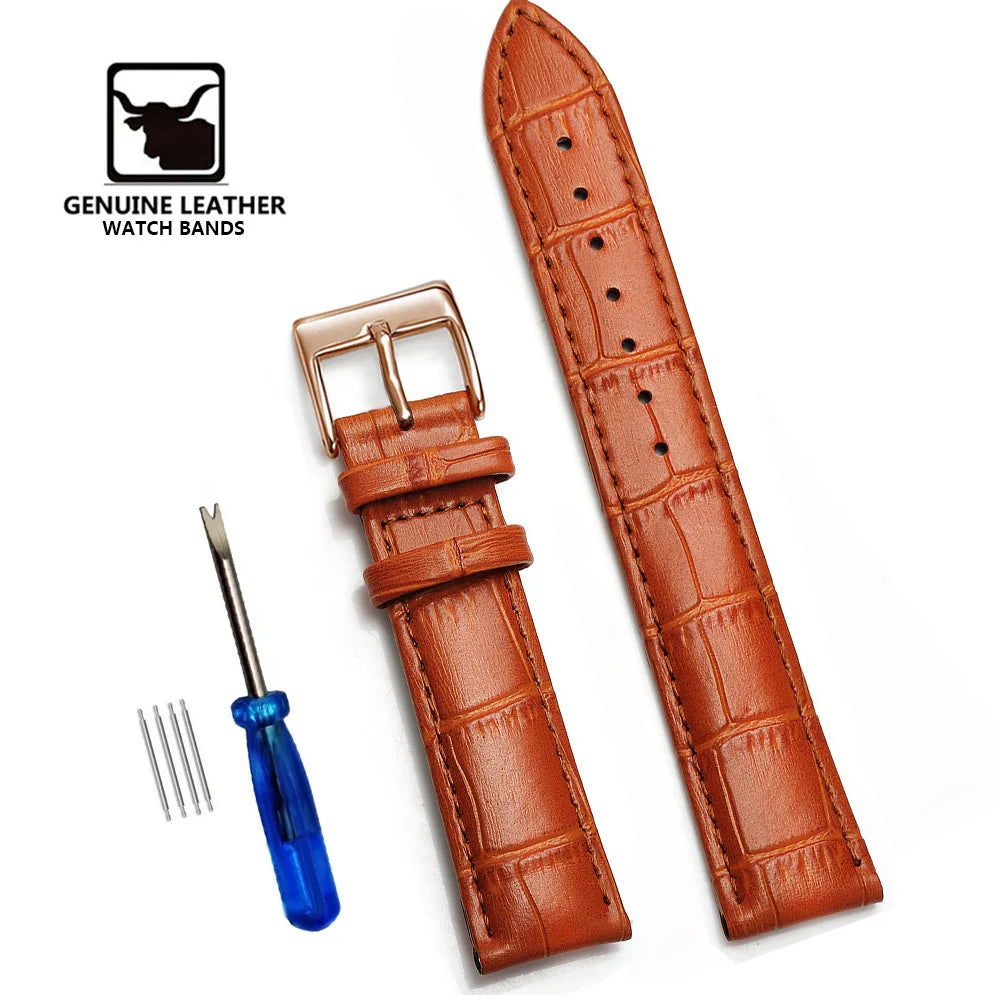 Premium Genuine Leather Watch Strap | 12–24mm, 9 Colors + Tool