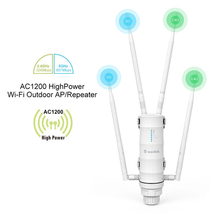 Wavlink AC1200 Outdoor WiFi Router / AP / Repeater | Dual Band 2.4G+5G | PoE | High Gain Antenna