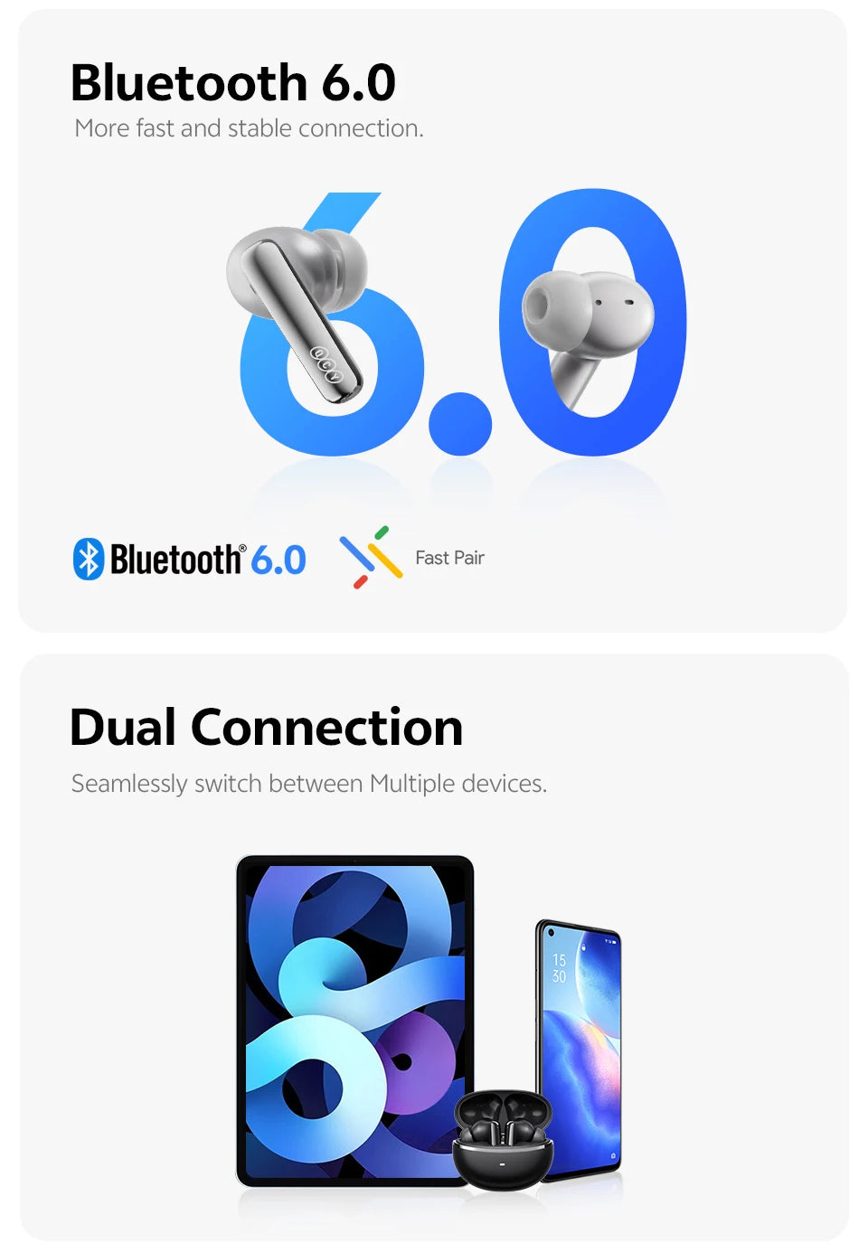 QCY MeloBuds N70 Wireless Earbuds – ANC, Bluetooth 6.0, LDAC, 50H, IPX5