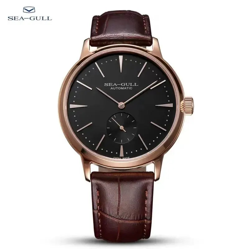 Seagull Men's Business Mechanical Watch – 50M Waterproof, Leather Strap, Valentine Gift