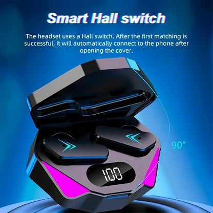 R.E.D. X15 TWS gaming earbuds with Bluetooth 5.3, hybrid driver, and noise reduction features in black charging case