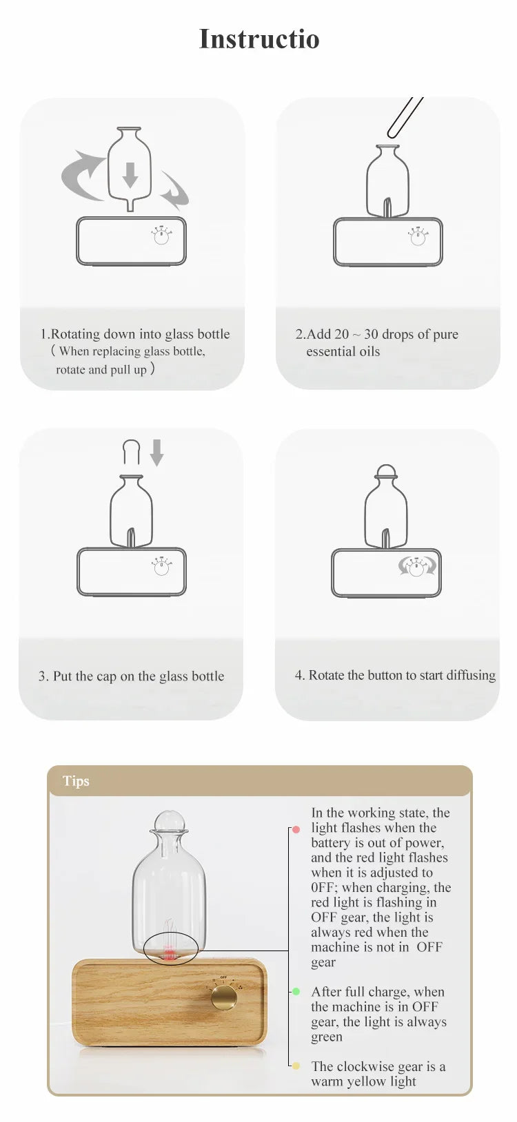 Professional Aromatherapy Nebulizer Diffuser — Wood & Glass, Waterless, 2600mAh Battery, Scent Machine