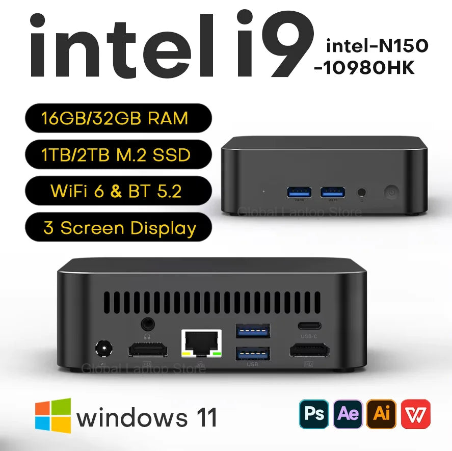 Mini PC Intel N150 / i9 10980HK | 16/32GB RAM | Up to 2TB SSD | WiFi 6 | Windows 11