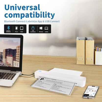 Portable A4 Wireless Inkless Thermal Printer – Bluetooth, 300DPI, 20ppm, Android & iOS