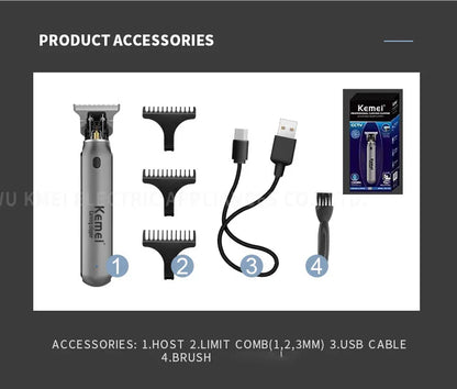 Kemei professional cordless hair trimmer with titanium blades, ideal for precise hair cutting and grooming.