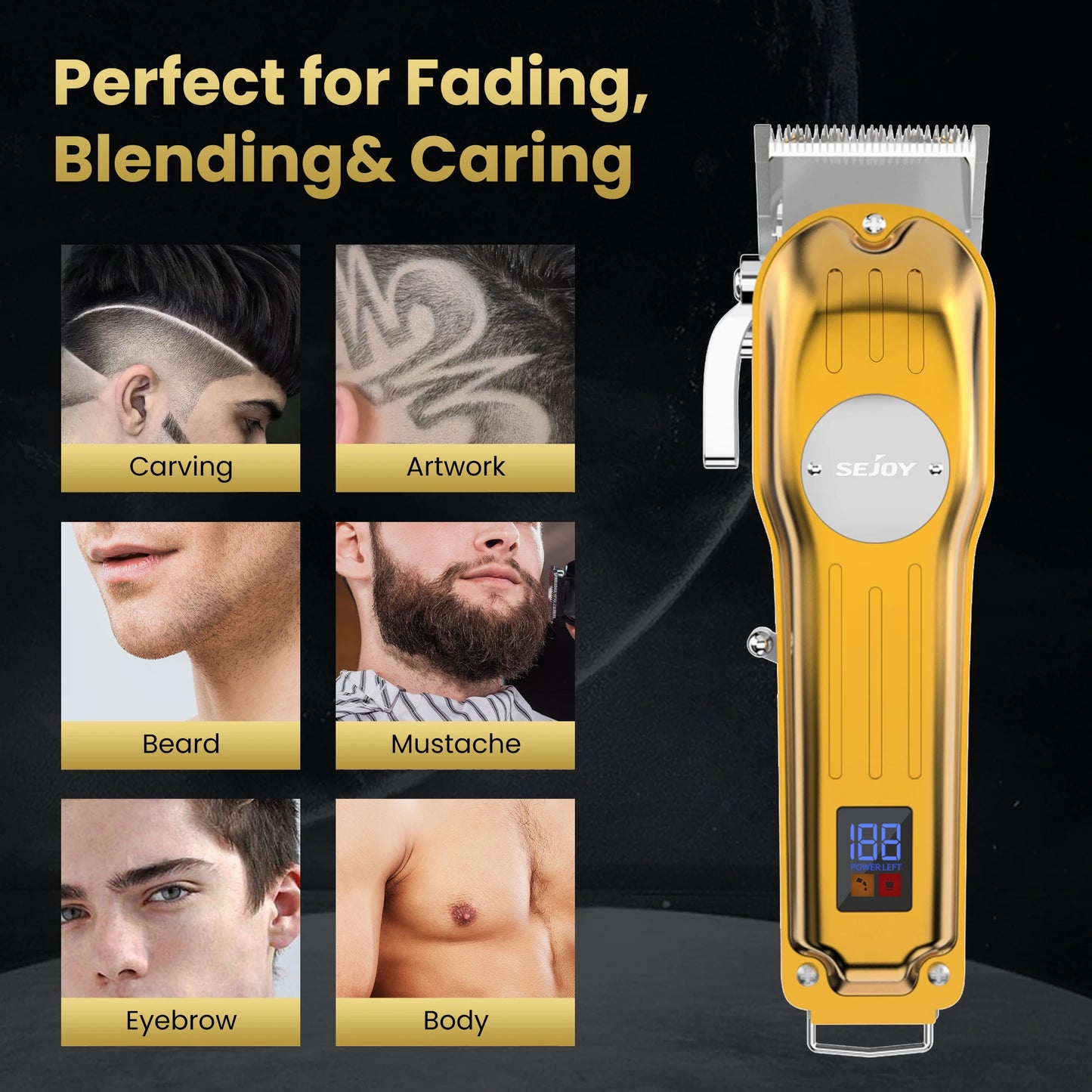 Sejoy Professional Hair Clipper Combo Kit | Cordless Rechargeable | Barber Haircut Machine