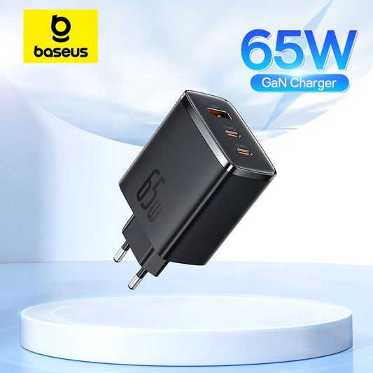 Baseus 65W GaN Charger v2 | USB-C PD + QC Fast Charging for iPhone 17-12, Samsung, Xiaomi & Laptops