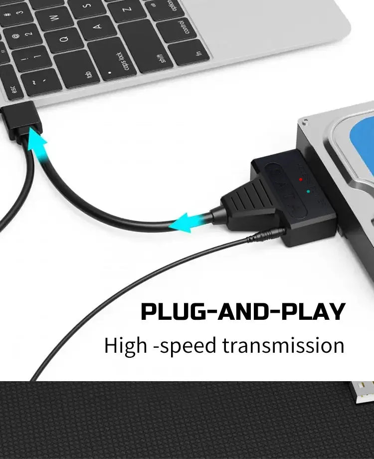USB 3.0 to SATA Cable for 2.5"/3.5" HDD & SSD – with 12V/2A Power Adapter