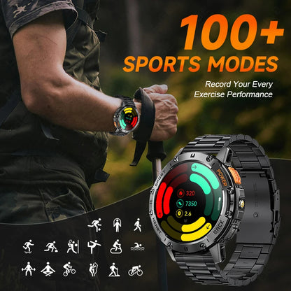 AMOLED Smart Watch for Men – Flashlight, Sports, Waterproof, Bluetooth Call + Box