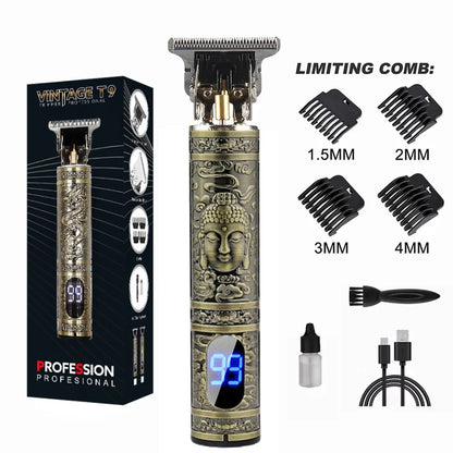 R.E.D. Shopping T9 LCD electric hair clipper with oil head precision trimmer for men, featuring LCD display and sleek design.
