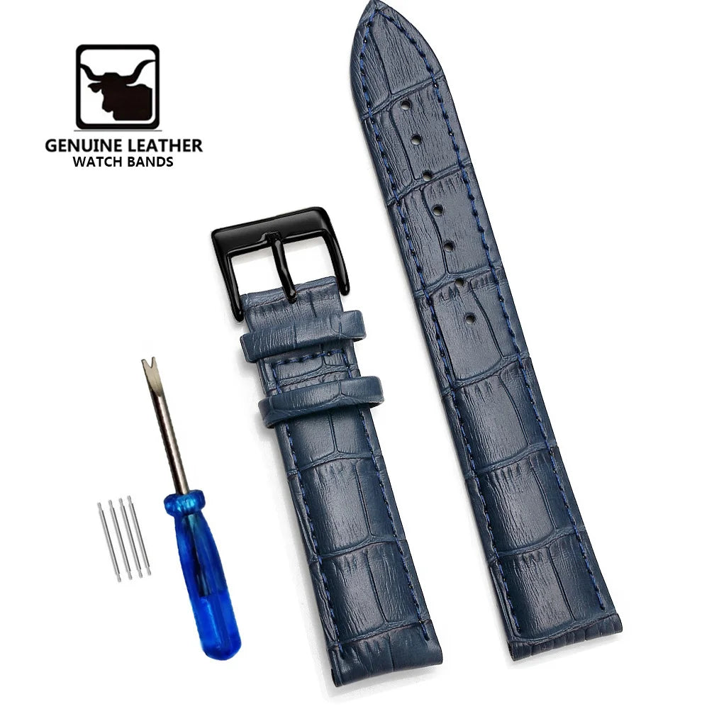 Premium Genuine Leather Watch Strap | 12–24mm, 9 Colors + Tool