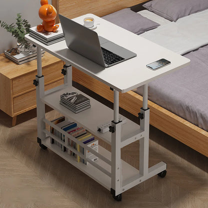 Adjustable Bedside Laptop Desk with Rolling Wheels – Mobile Standing Desk, Multi-Layer Storage, Height Adjustable