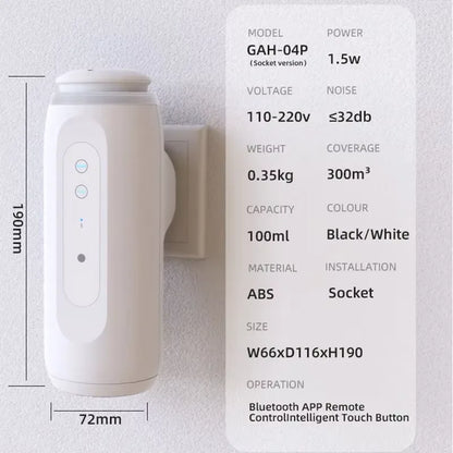 Wall Plug Aroma Diffuser 300m³ — Waterless, Smart Scent Machine, Electric Room Fragrance Diffuser