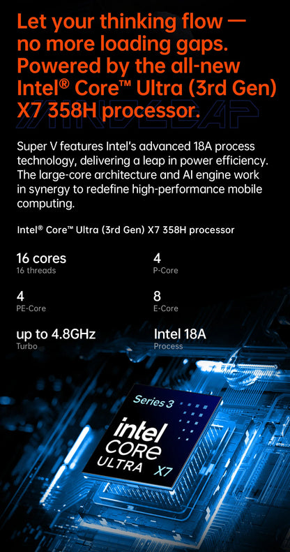OneXPlayer Super V – Intel Core Ultra X7 358H, 14" 2.8K AMOLED, 48GB RAM, 1TB, Windows 11