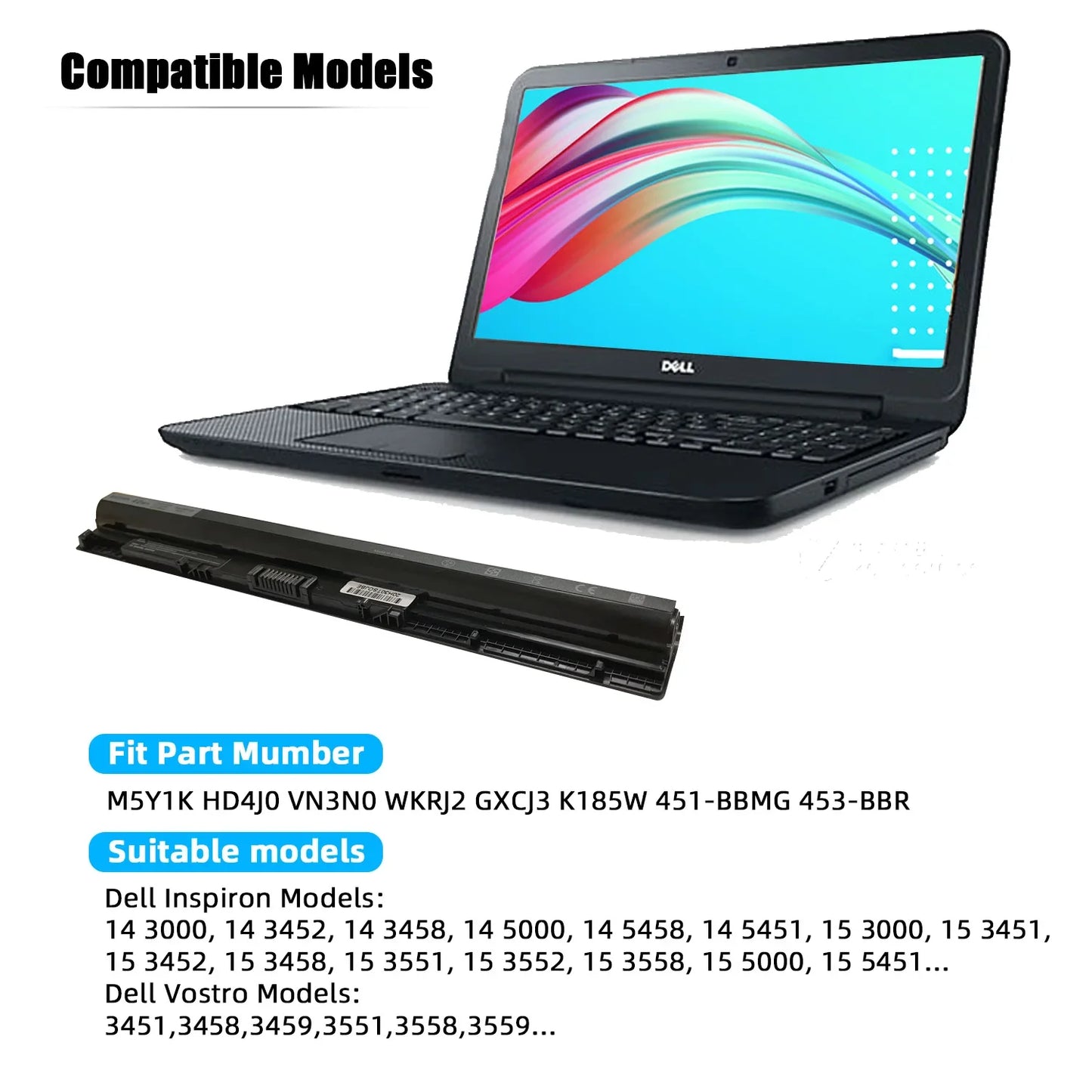 SKOWER Dell Inspiron & Vostro Replacement Battery M5Y1K 40Wh — 3451 3452 3458 3551 3558 3567 5555 5558 5559 5759